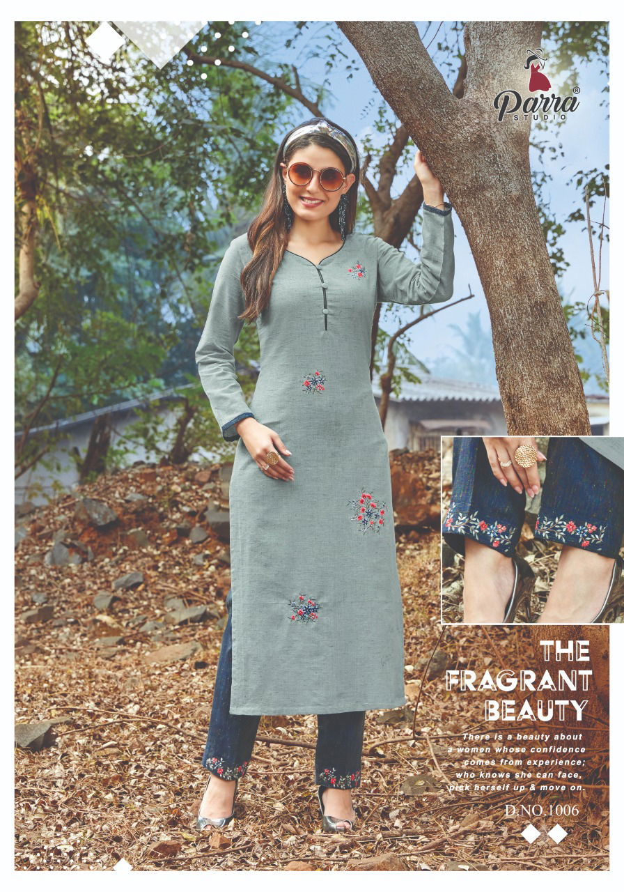 Parra Nature Ethnic Wear Cotton Slub Fancy Kurti With Bottom Collection